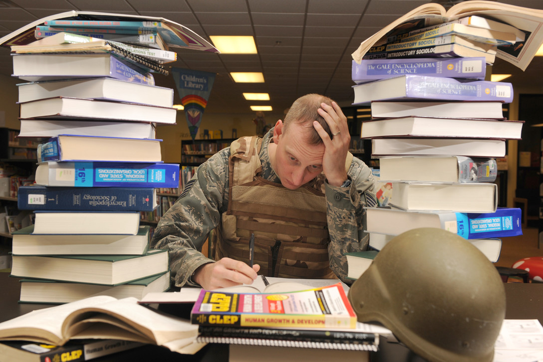 Service member studying 