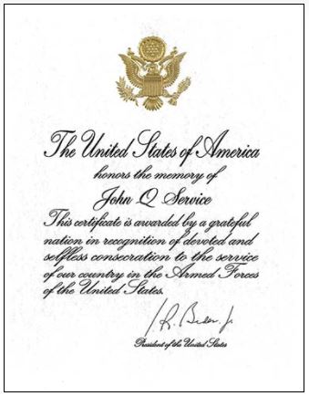 Presidential Memorial Certificate For Service Members An Official Air