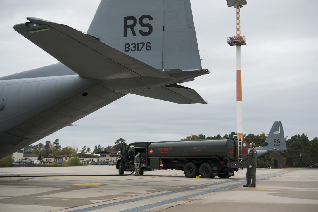 Fuel truck refueling C130