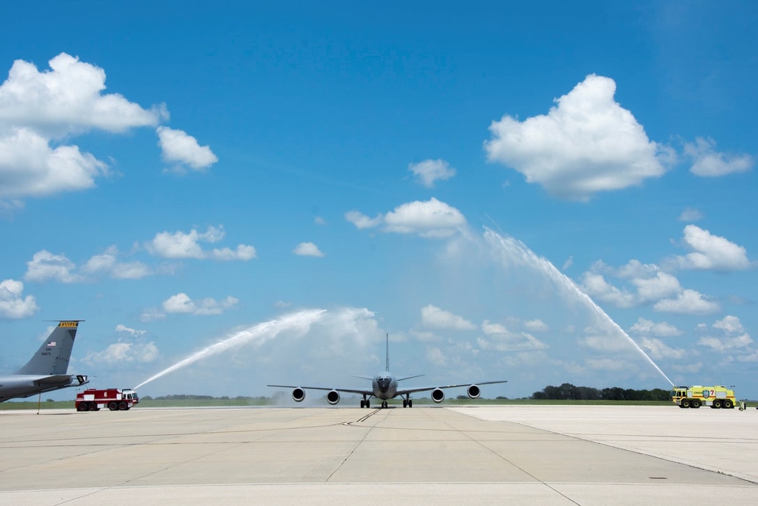 water spraying over an aircraft