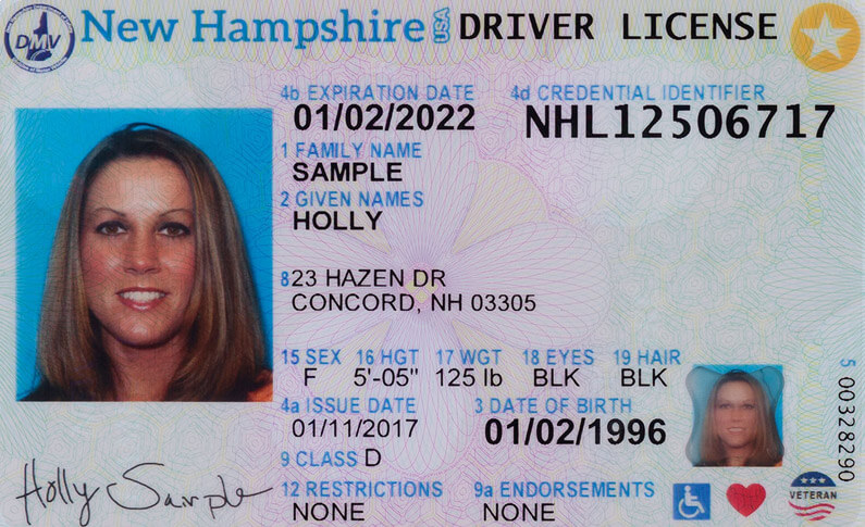 NH Drivers license with Veteran designation