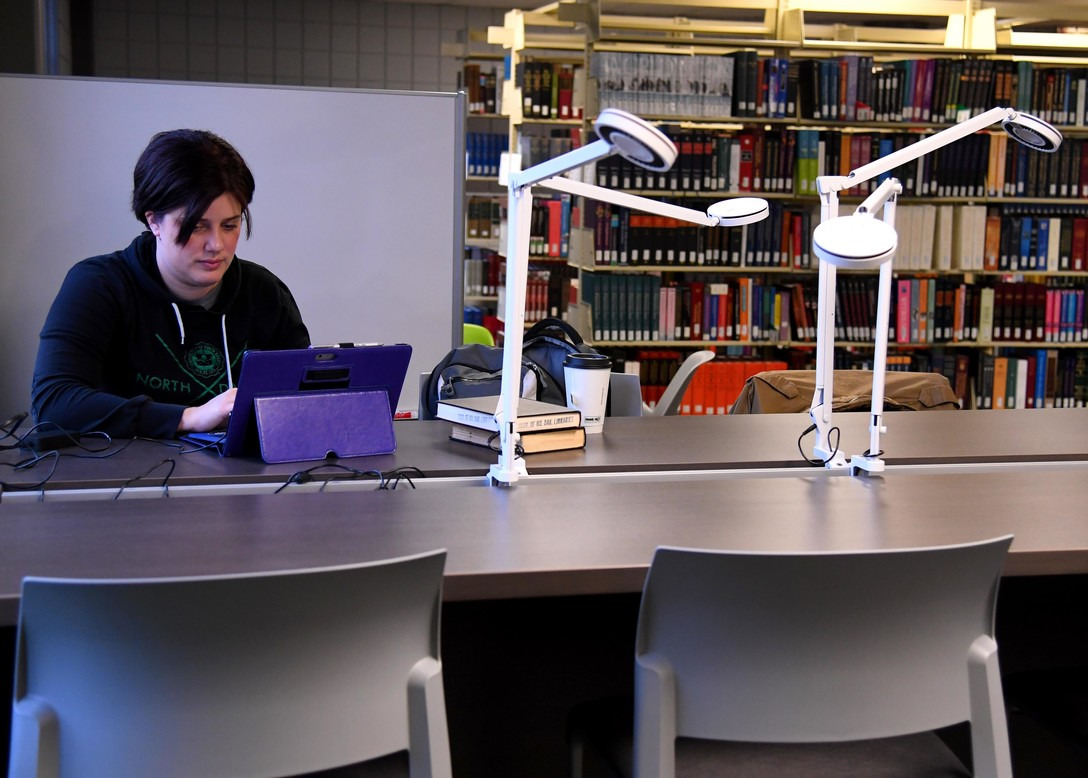 student working on a laptop