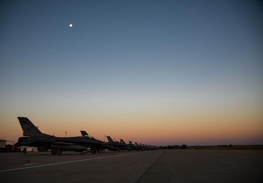 aircraft on the flight line at dusk