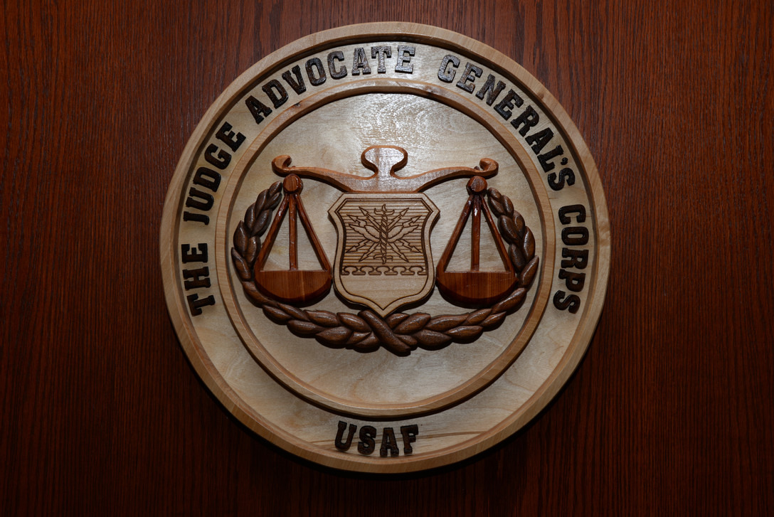 The Judge Advocate General's Corps sign made of wood