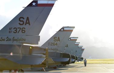 149th Fighter Wing F16s sitting on the flight line