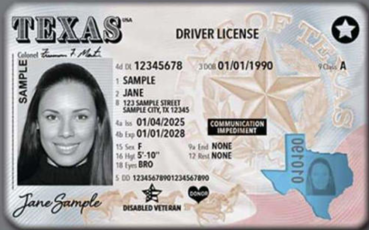 TX Drivers license with veteran designation