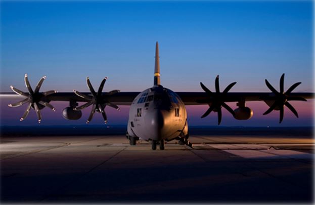 C130 aircraft at dusk